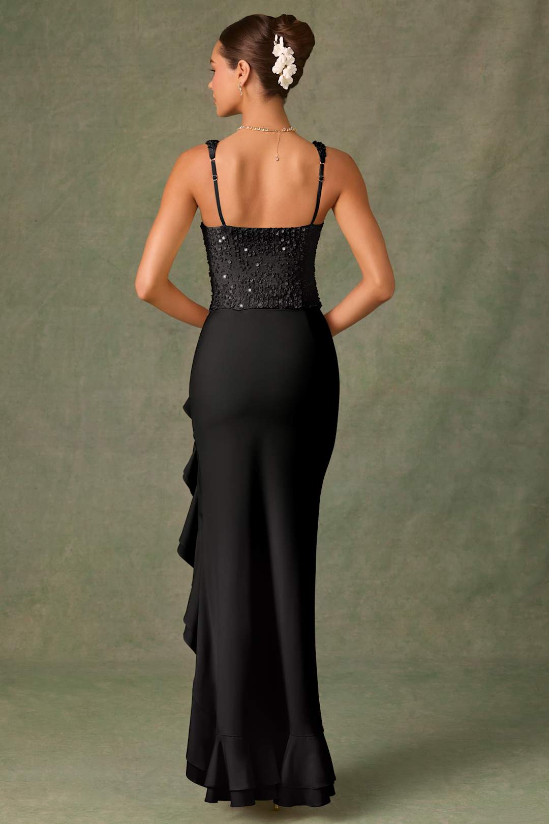 Bella – Rochie Midi de Damă din Satin cu Corset și Volane