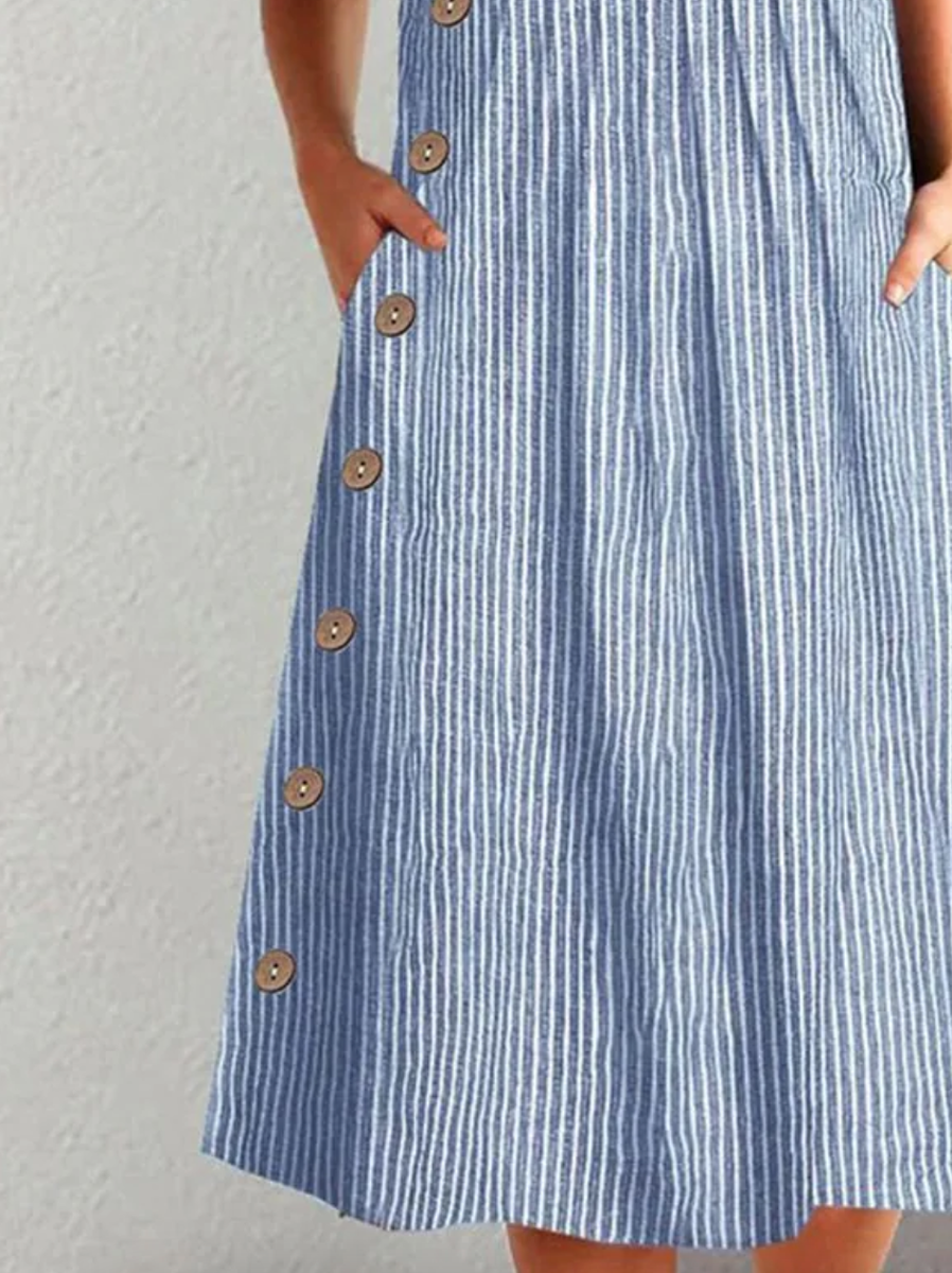 Finley - Rochie Midi cu Dungi și Butoni Clasică