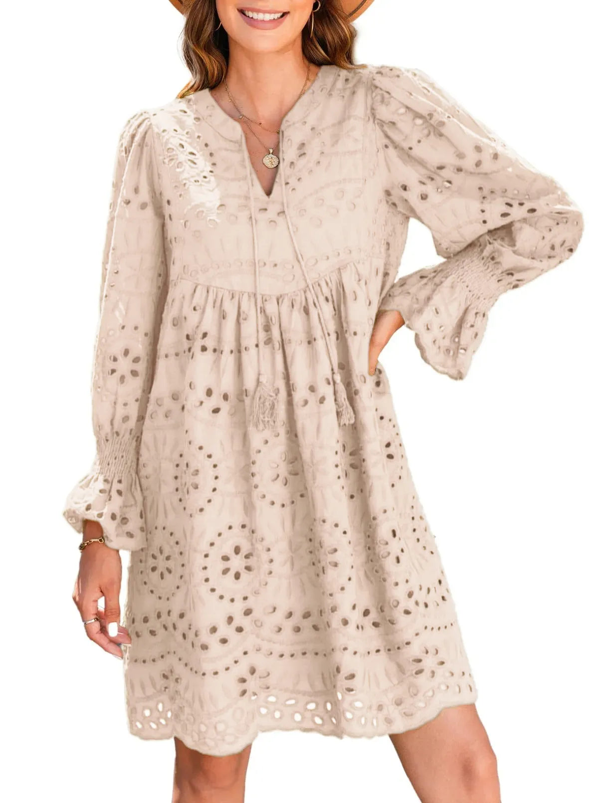 Kirelle - Rochie cu fustă V-neck respirabilă