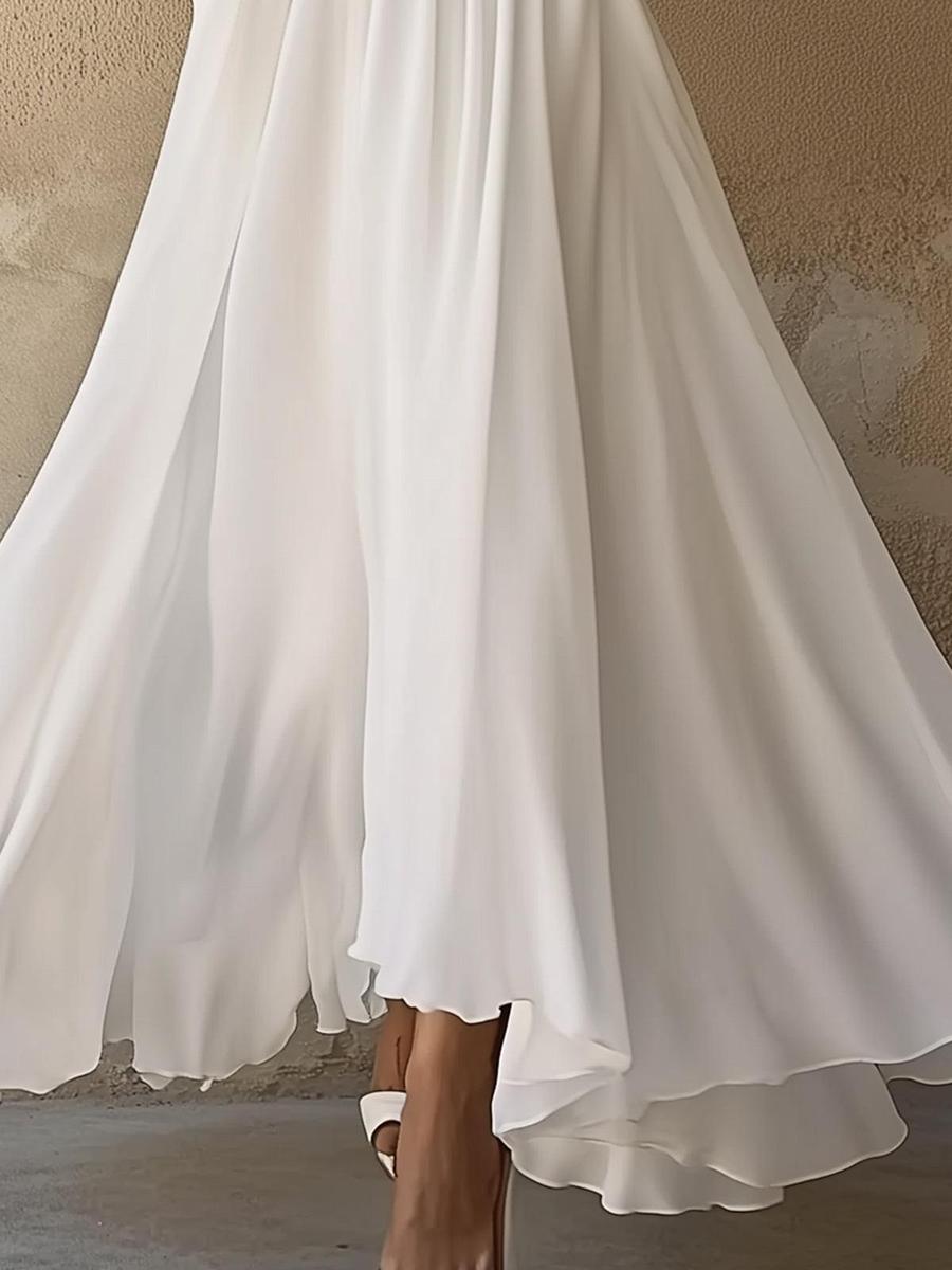 Laura - Rochie Maxi Albă cu Decolteu în V, Inspirată din Stilul Vintage