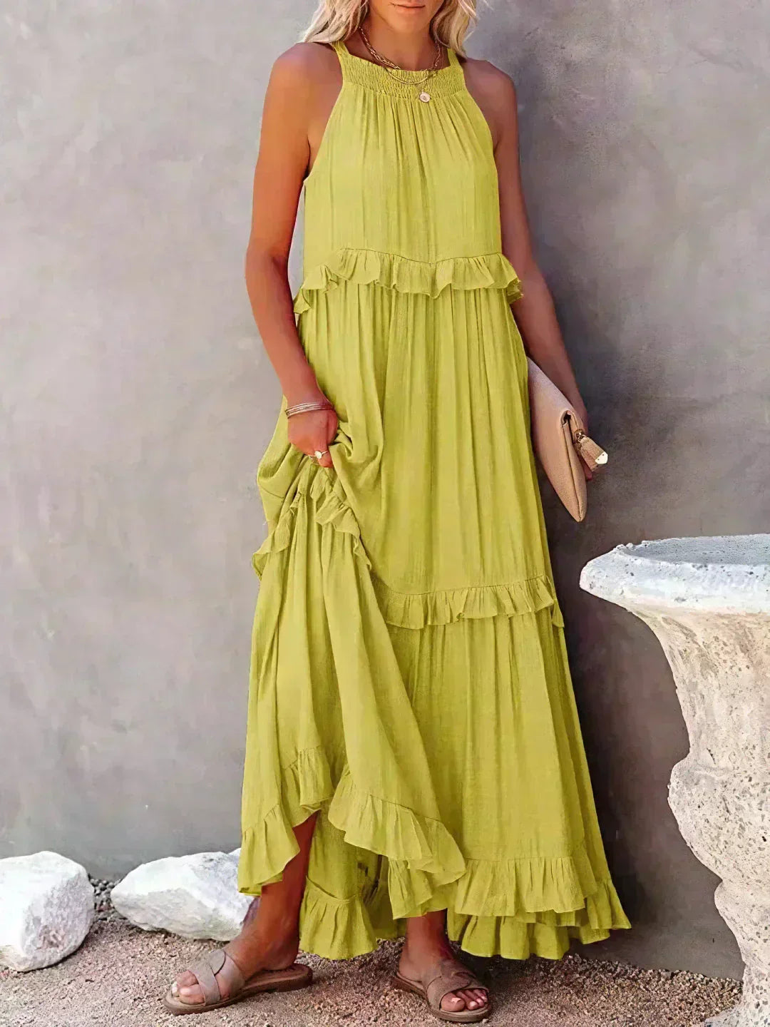 Landry - Rochie fără mâneci cu volane elegante