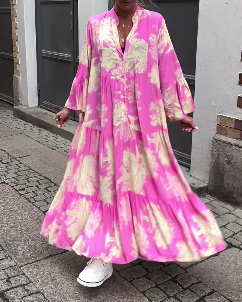 Giavanna - Rochie lungă imprimată cu mâneci evazate casual