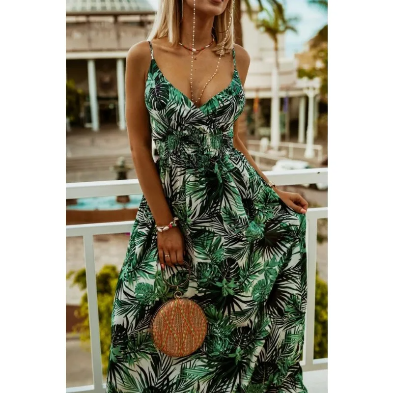 Hattie - Rochie de birou cu talie volanată, design imprimat