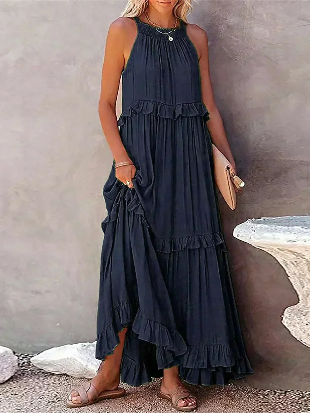Landry - Rochie fără mâneci cu volane elegante
