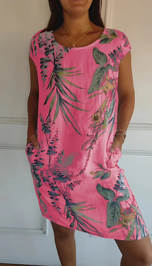 Iris - Rochie casual cu croi lejer, până la genunchi, imprimată