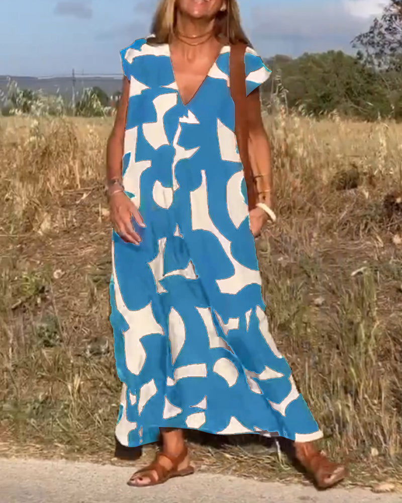 Elowen - Rochie fără mâneci cu imprimeu geometric neregulat