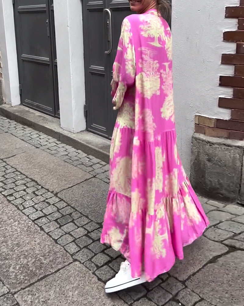 Giavanna - Rochie lungă imprimată cu mâneci evazate casual