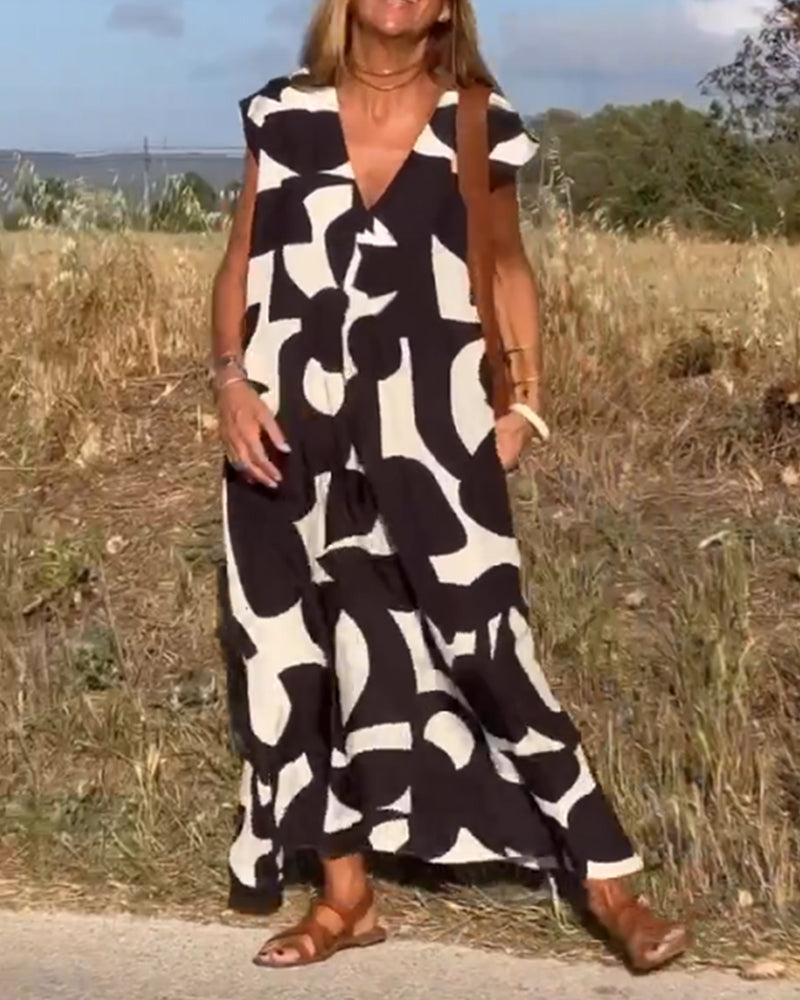 Elowen - Rochie fără mâneci cu imprimeu geometric neregulat