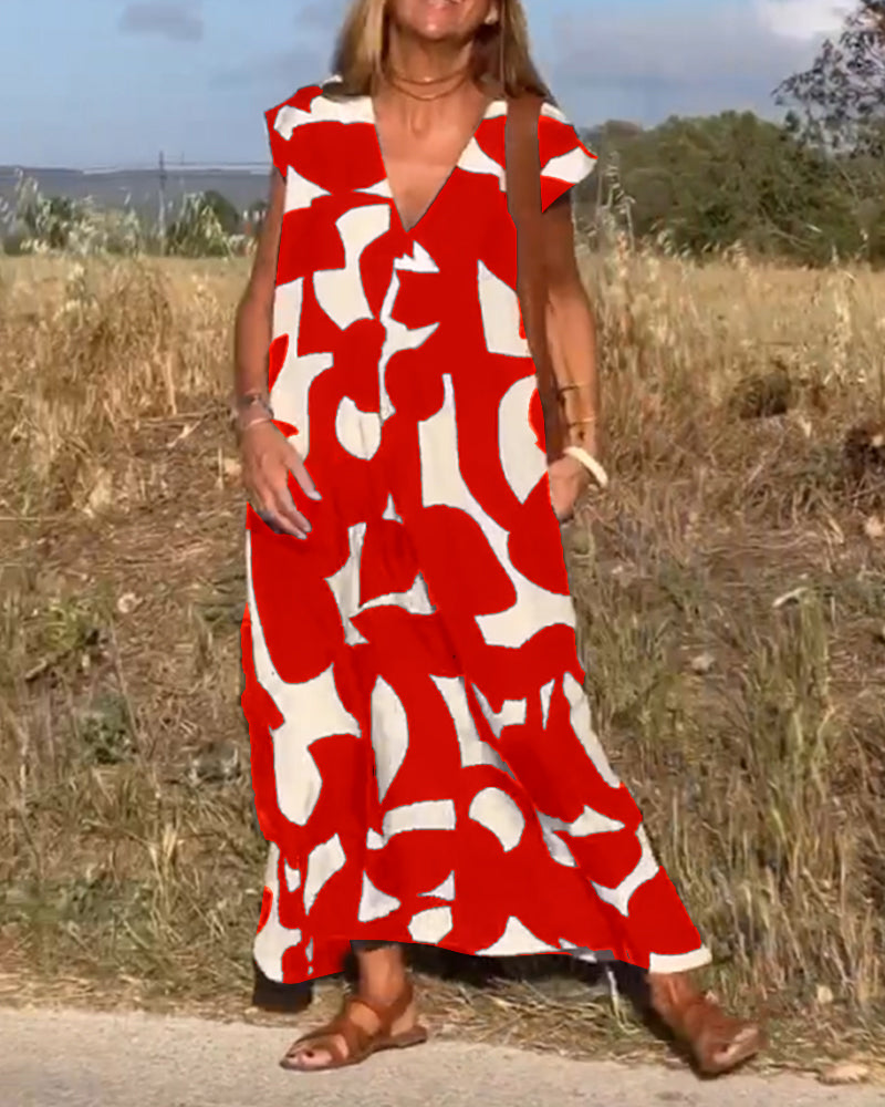 Elowen - Rochie fără mâneci cu imprimeu geometric neregulat