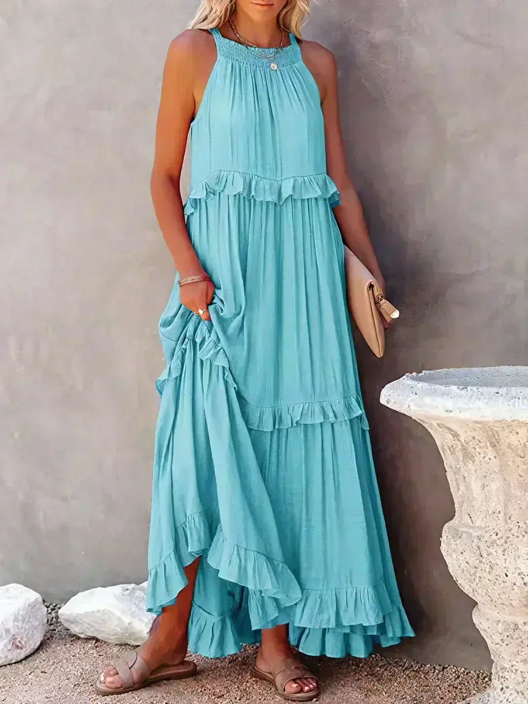 Landry - Rochie fără mâneci cu volane elegante