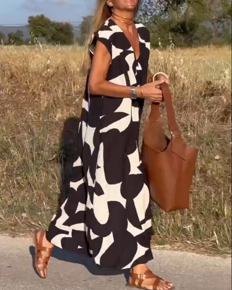 Elowen - Rochie fără mâneci cu imprimeu geometric neregulat