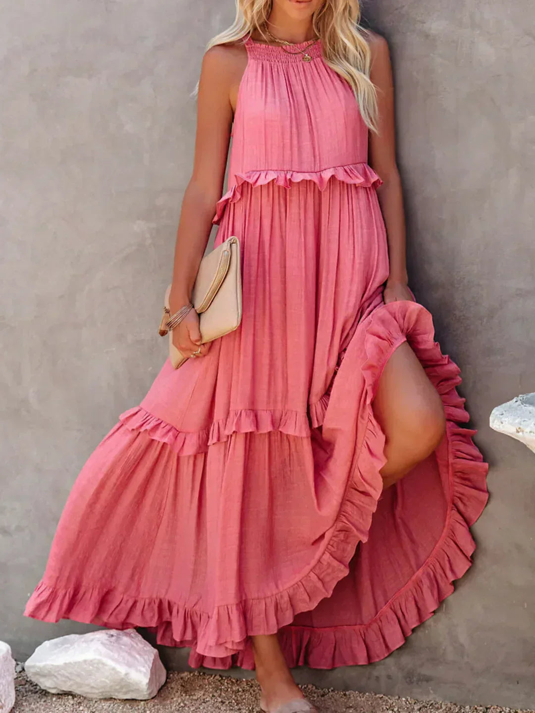 Landry - Rochie fără mâneci cu volane elegante