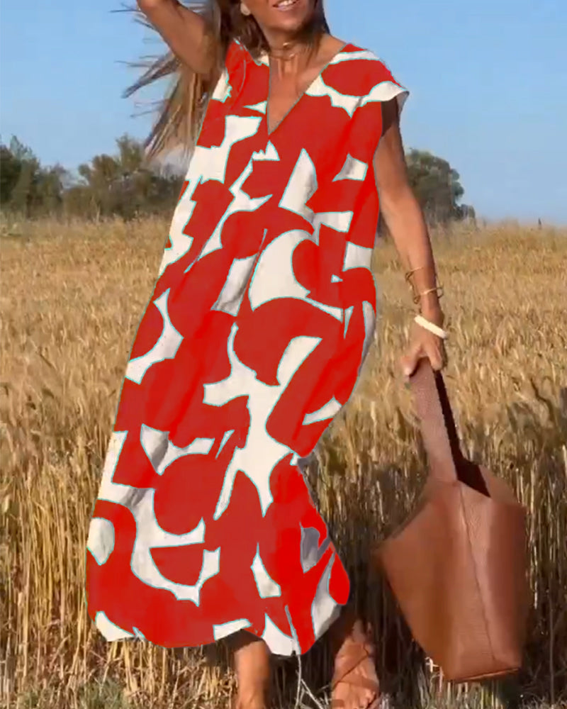 Elowen - Rochie fără mâneci cu imprimeu geometric neregulat