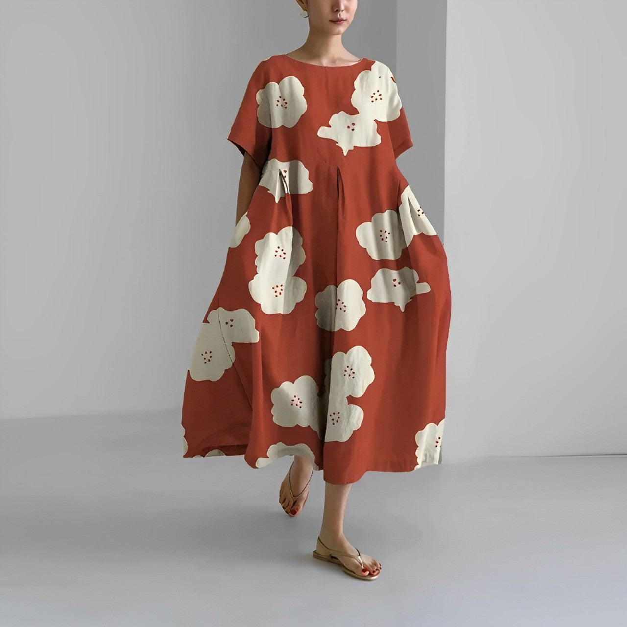 Daisy - Rochie Maxi Lejeră cu Mâneci Mari Retro