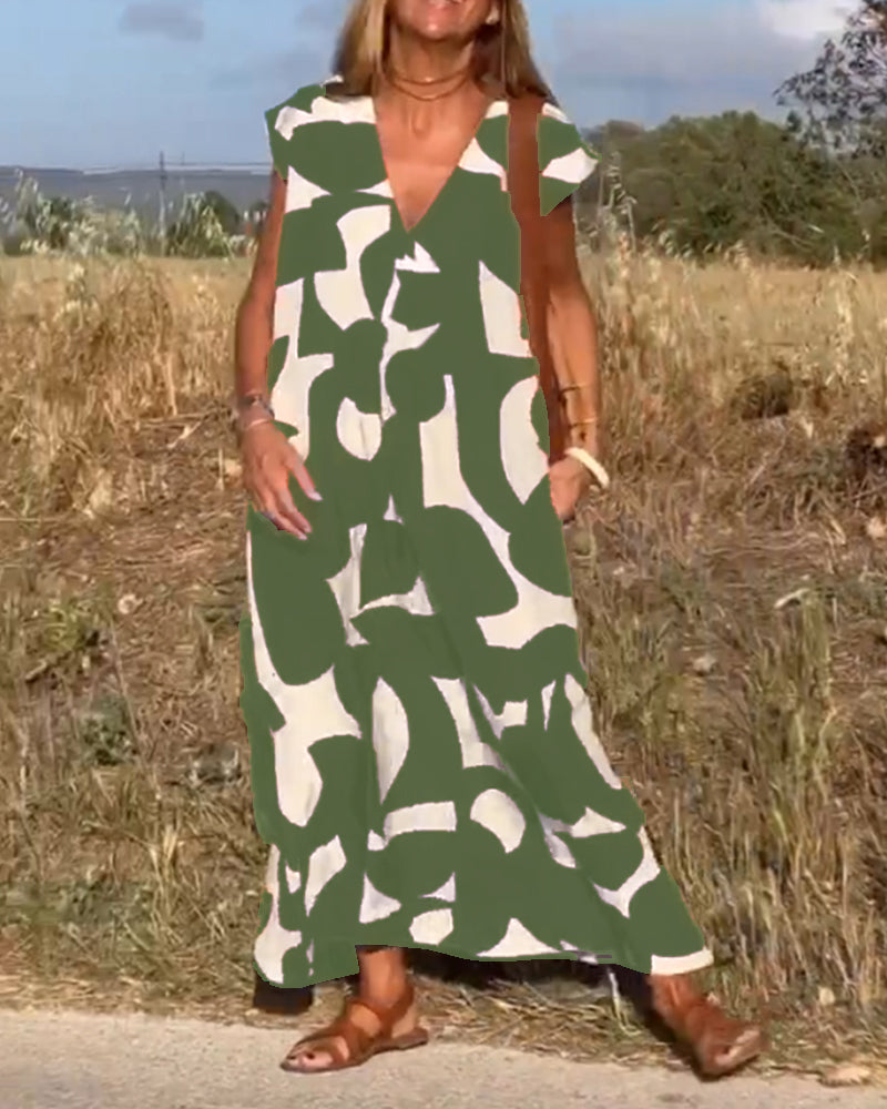 Elowen - Rochie fără mâneci cu imprimeu geometric neregulat