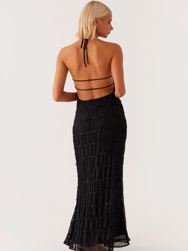 Cyara – Rochie de Damă Maxi Neagră Elegantă Halter