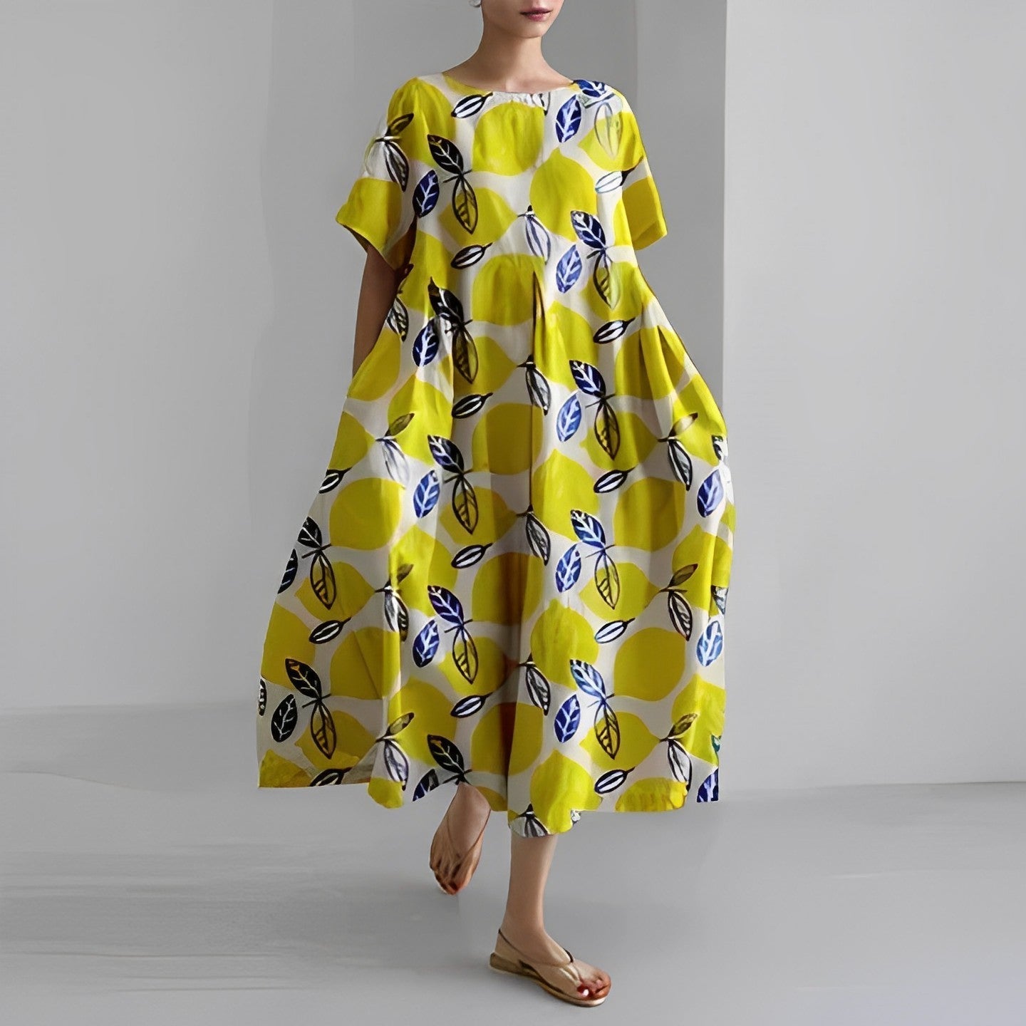 Daisy - Rochie Maxi Lejeră cu Mâneci Mari Retro