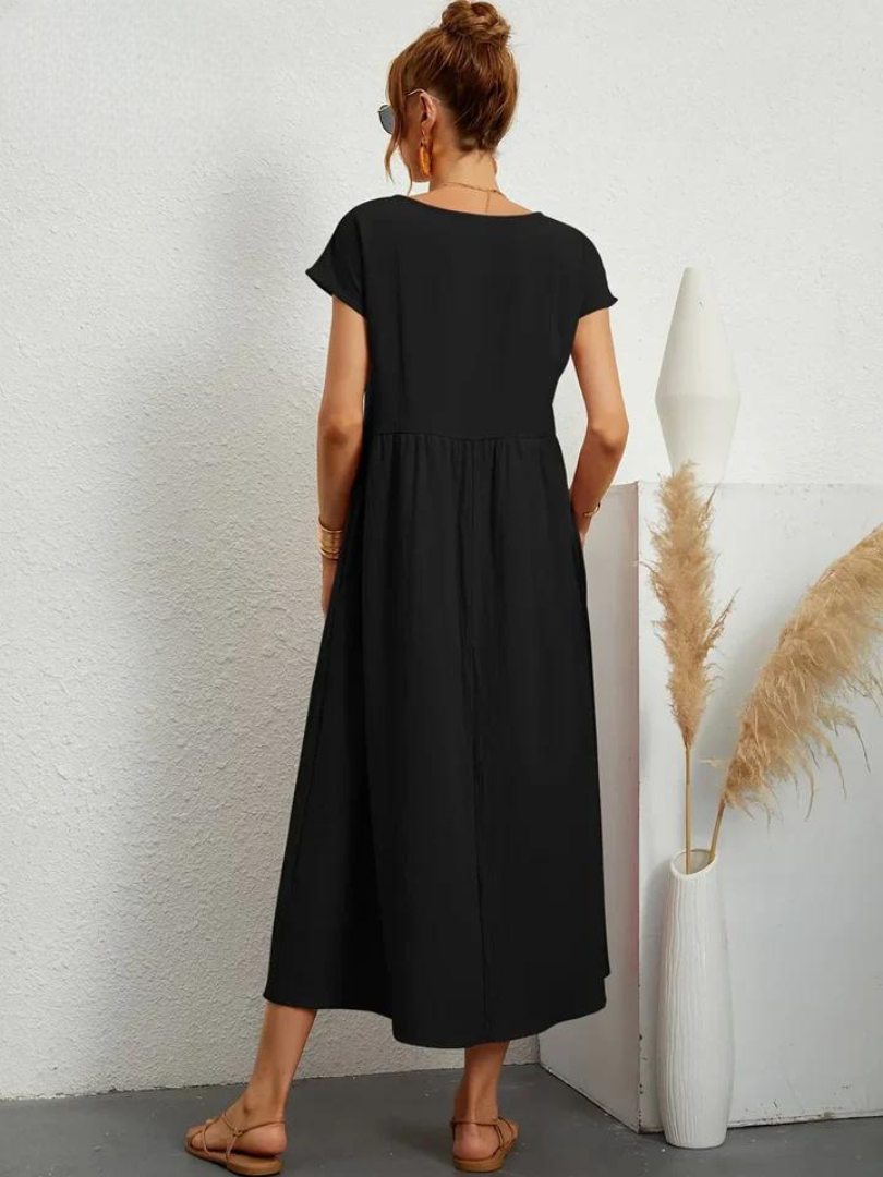 Maelis - Rochie lejeră din bumbac-lin cu buzunare pentru femei