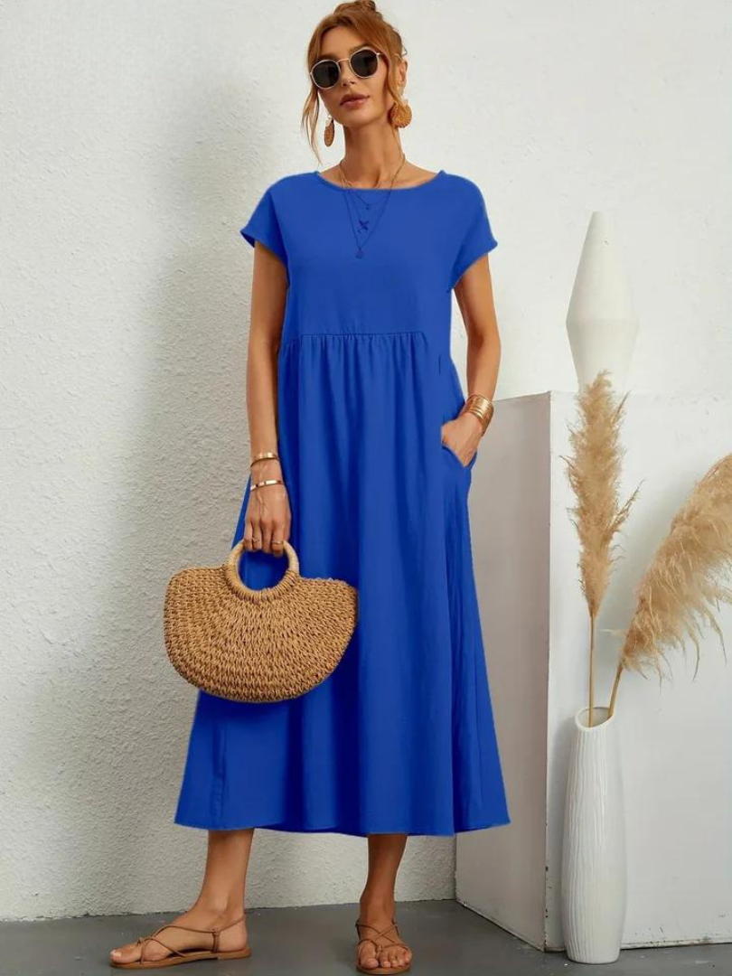 Maelis - Rochie lejeră din bumbac-lin cu buzunare pentru femei