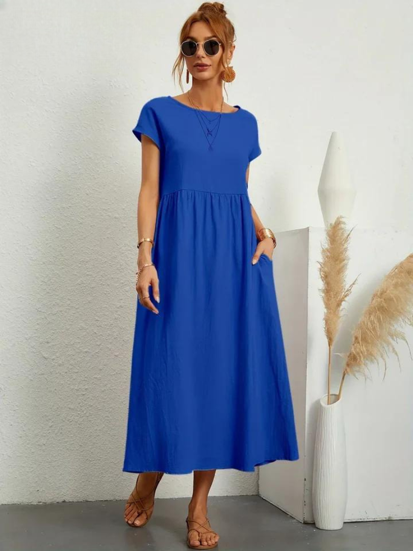 Maelis - Rochie lejeră din bumbac-lin cu buzunare pentru femei