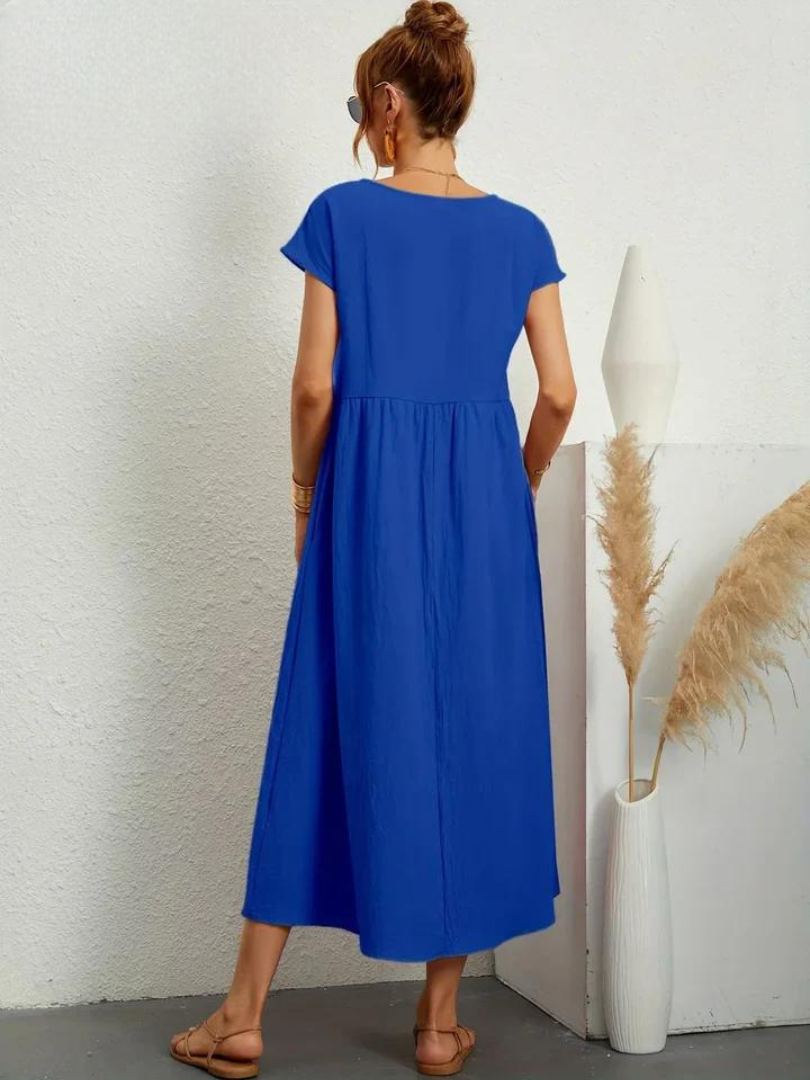 Maelis - Rochie lejeră din bumbac-lin cu buzunare pentru femei
