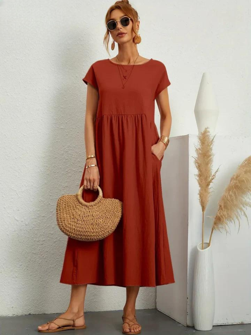 Maelis - Rochie lejeră din bumbac-lin cu buzunare pentru femei