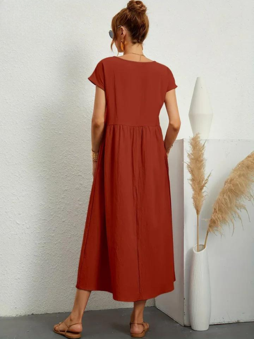 Maelis - Rochie lejeră din bumbac-lin cu buzunare pentru femei