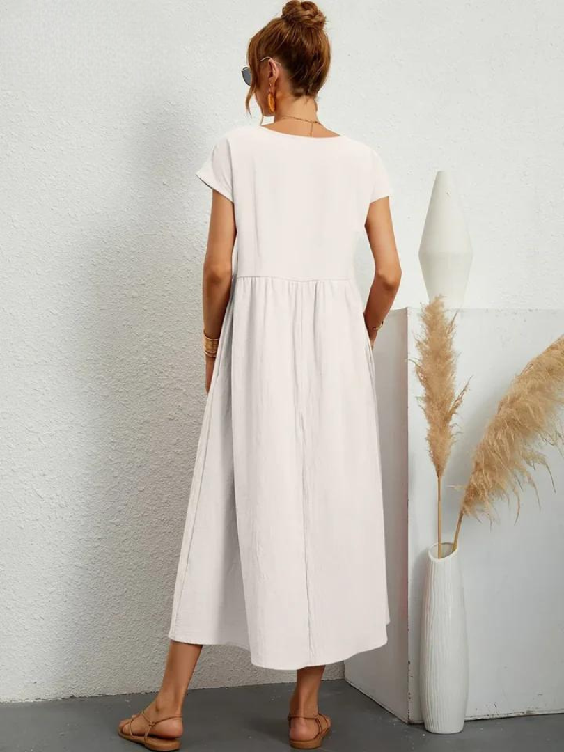 Maelis - Rochie lejeră din bumbac-lin cu buzunare pentru femei