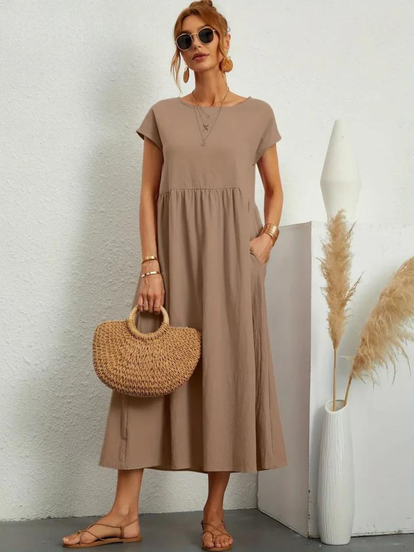 Maelis - Rochie lejeră din bumbac-lin cu buzunare pentru femei