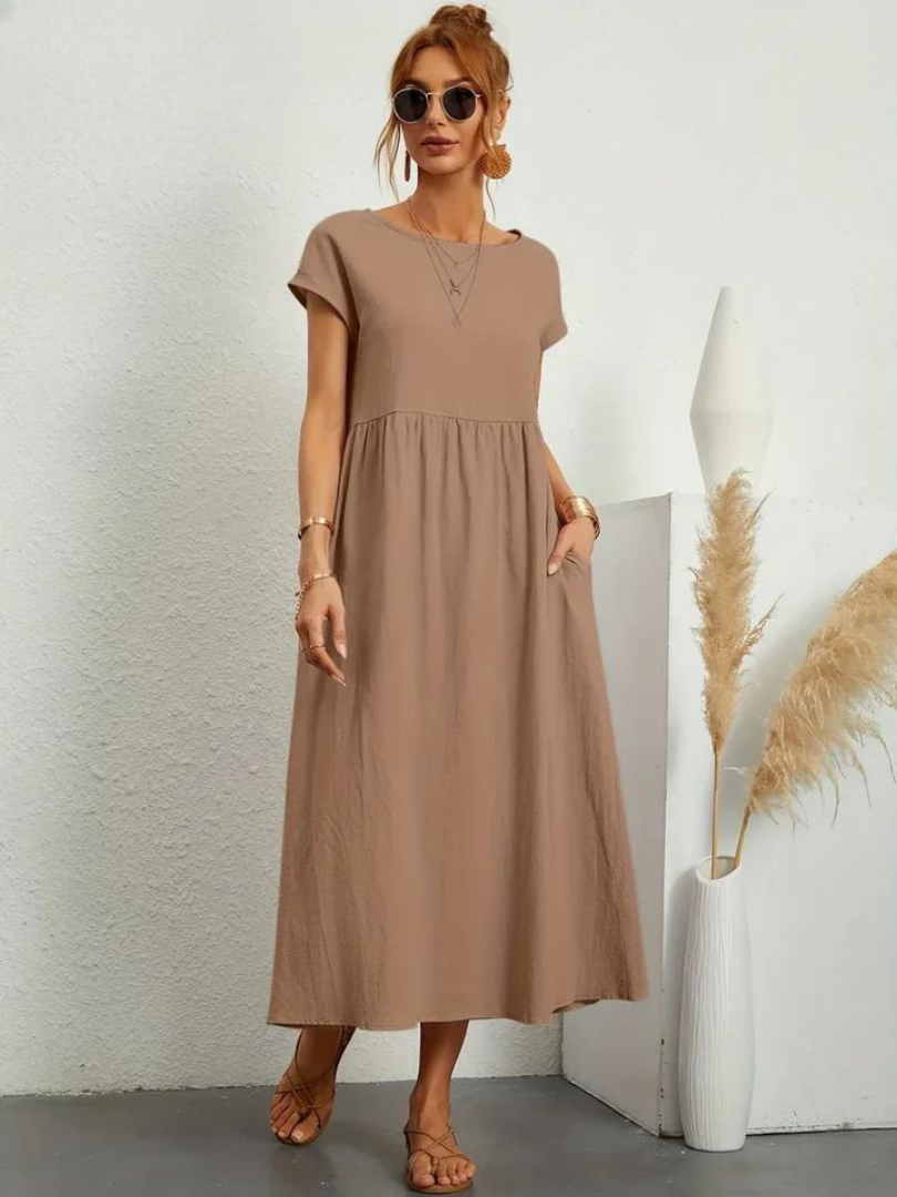 Maelis - Rochie lejeră din bumbac-lin cu buzunare pentru femei