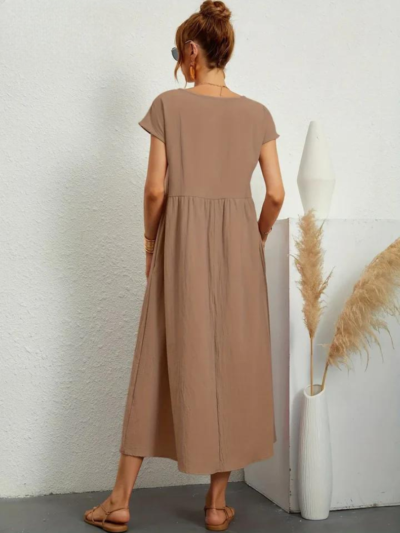Maelis - Rochie lejeră din bumbac-lin cu buzunare pentru femei