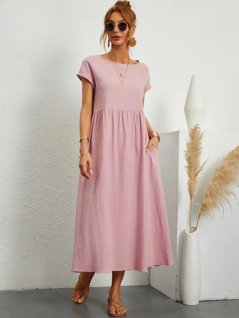 Maelis - Rochie lejeră din bumbac-lin cu buzunare pentru femei