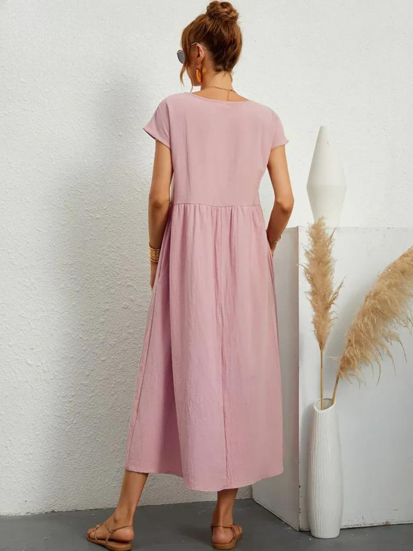 Maelis - Rochie lejeră din bumbac-lin cu buzunare pentru femei