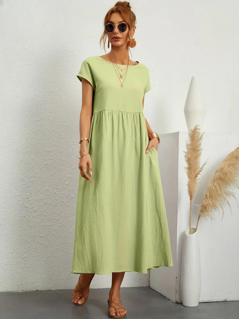 Maelis - Rochie lejeră din bumbac-lin cu buzunare pentru femei