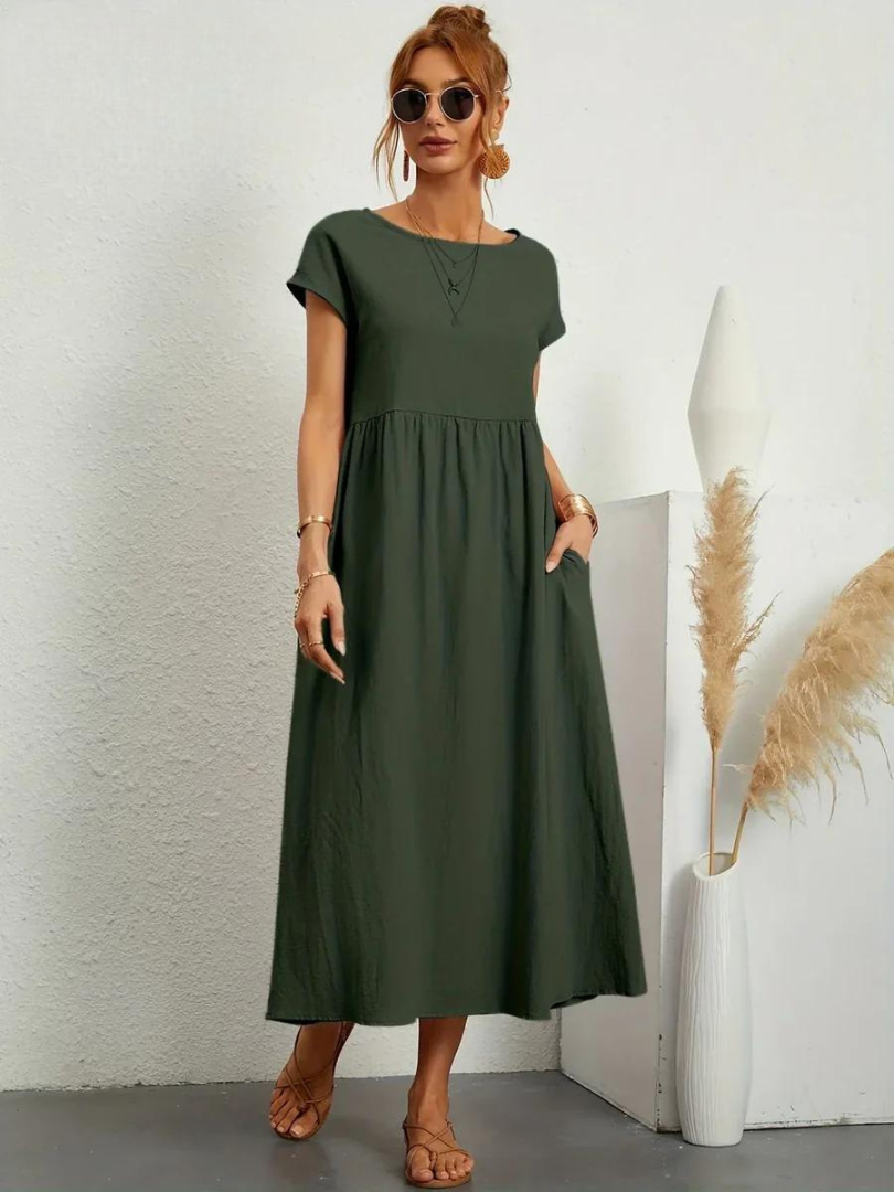 Maelis - Rochie lejeră din bumbac-lin cu buzunare pentru femei