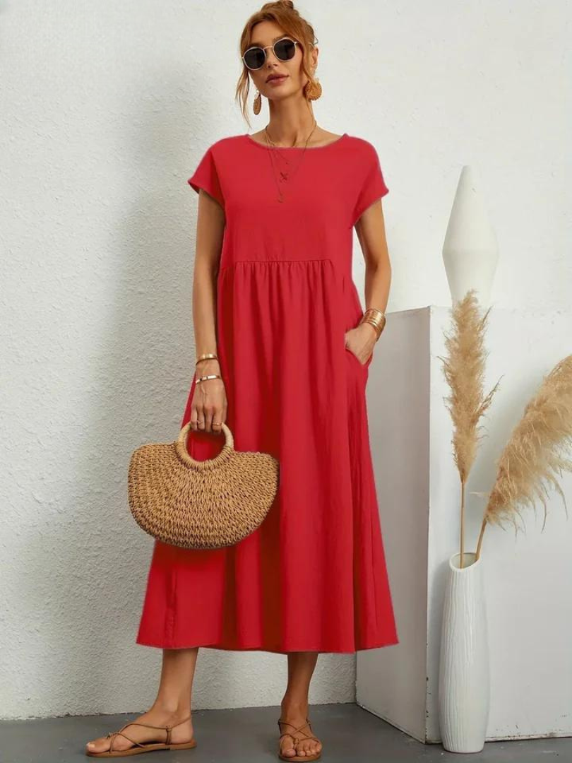 Maelis - Rochie lejeră din bumbac-lin cu buzunare pentru femei