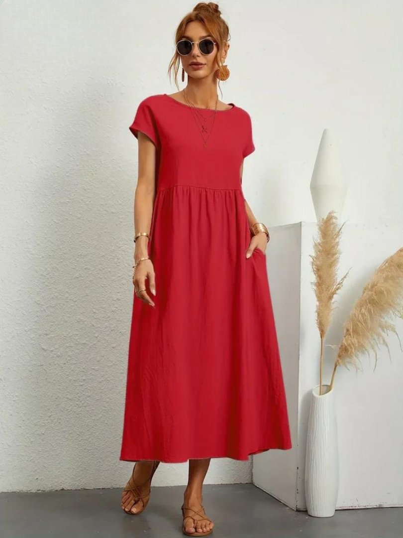 Maelis - Rochie lejeră din bumbac-lin cu buzunare pentru femei