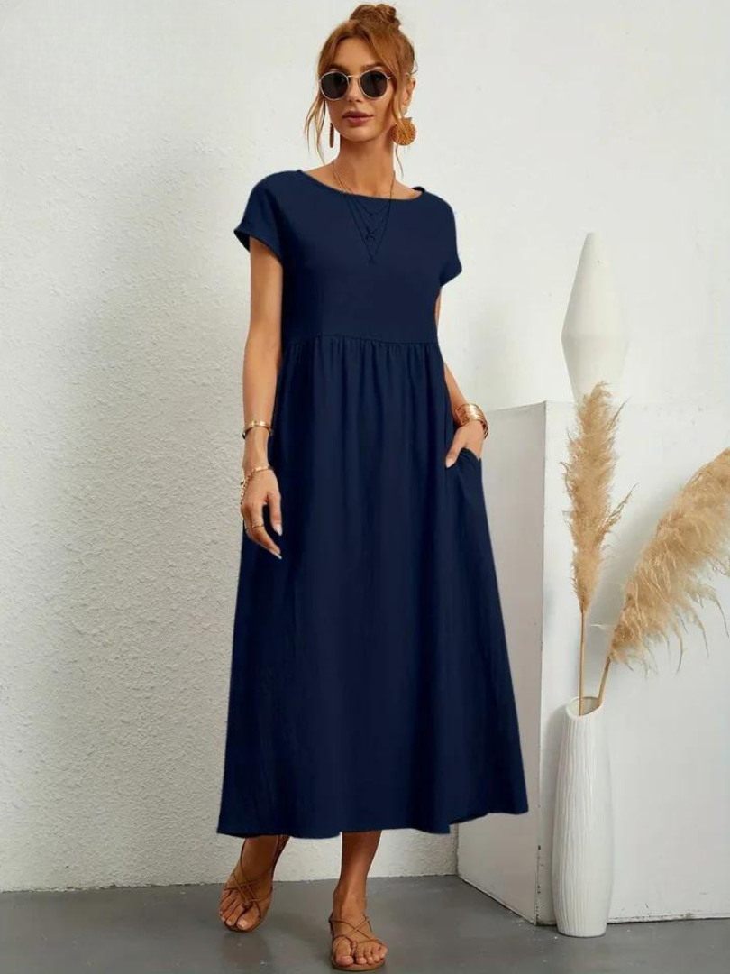 Maelis - Rochie lejeră din bumbac-lin cu buzunare pentru femei