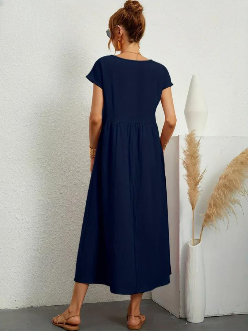 Maelis - Rochie lejeră din bumbac-lin cu buzunare pentru femei
