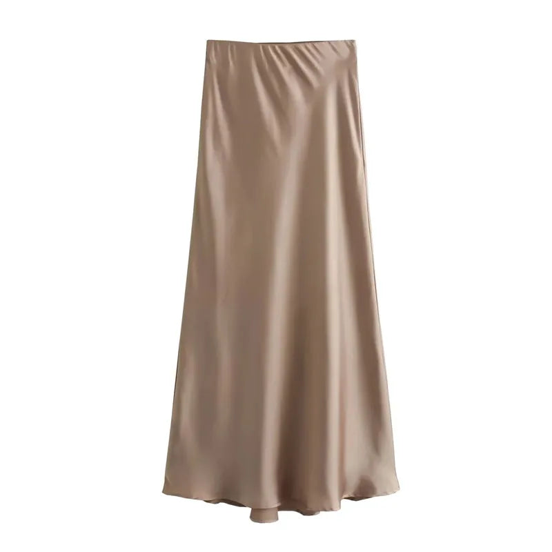 Drew | Fustă midi satinat cu un design elegant și atemporal