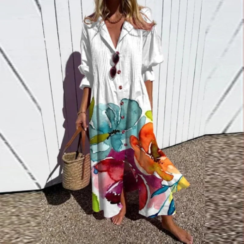 Cassidy - Rochie Maxi cu Mâneci Puff în Stil Boho