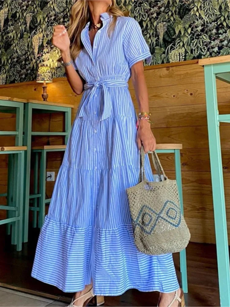 Janice | Rochie maxi cu dungi elegante