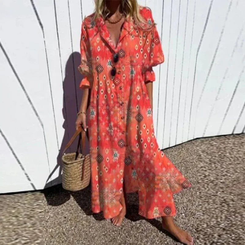 Cassidy - Rochie Maxi cu Mâneci Puff în Stil Boho