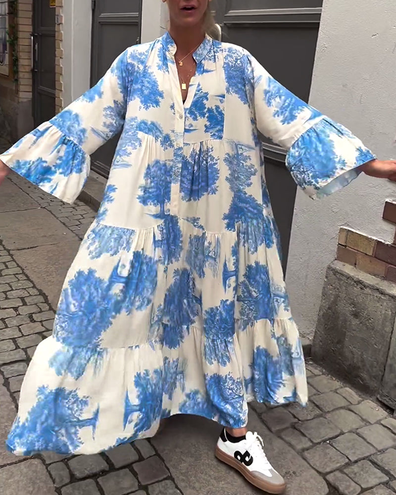 Giavanna - Rochie lungă imprimată cu mâneci evazate casual