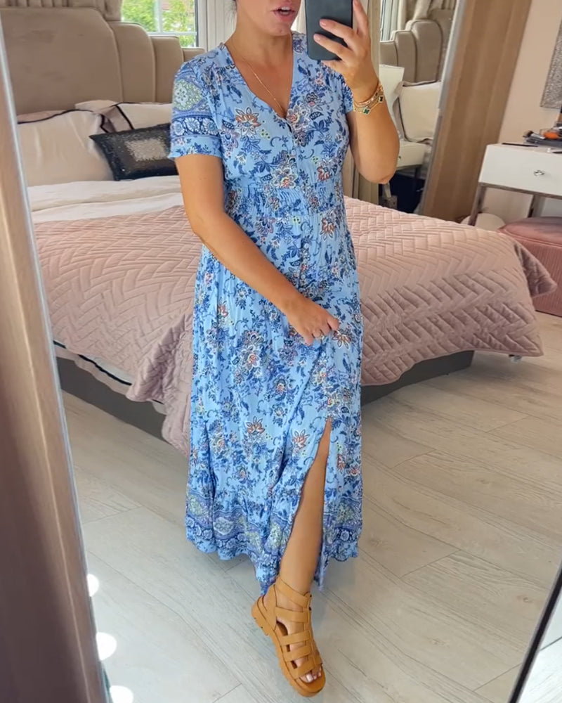 Ellie - Rochie Elegantă cu Flori și Decolteu în V