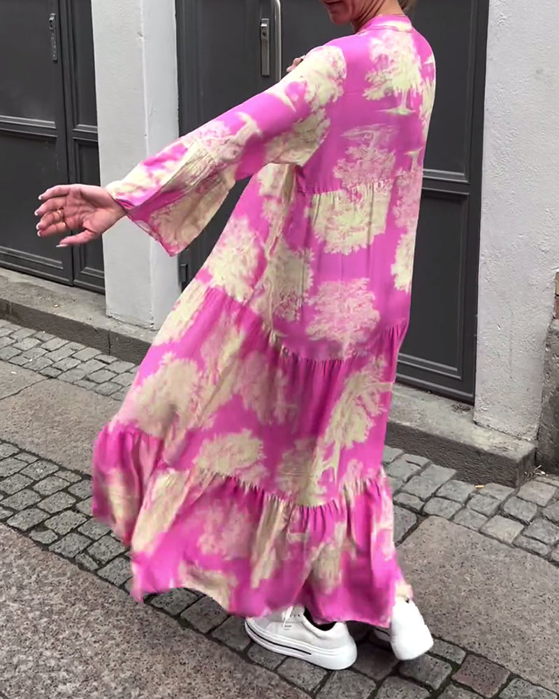 Giavanna - Rochie lungă imprimată cu mâneci evazate casual