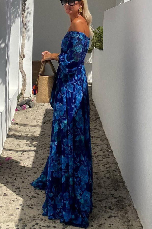 Calista | Rochie Maxi Florală cu Umeri Descoperiți