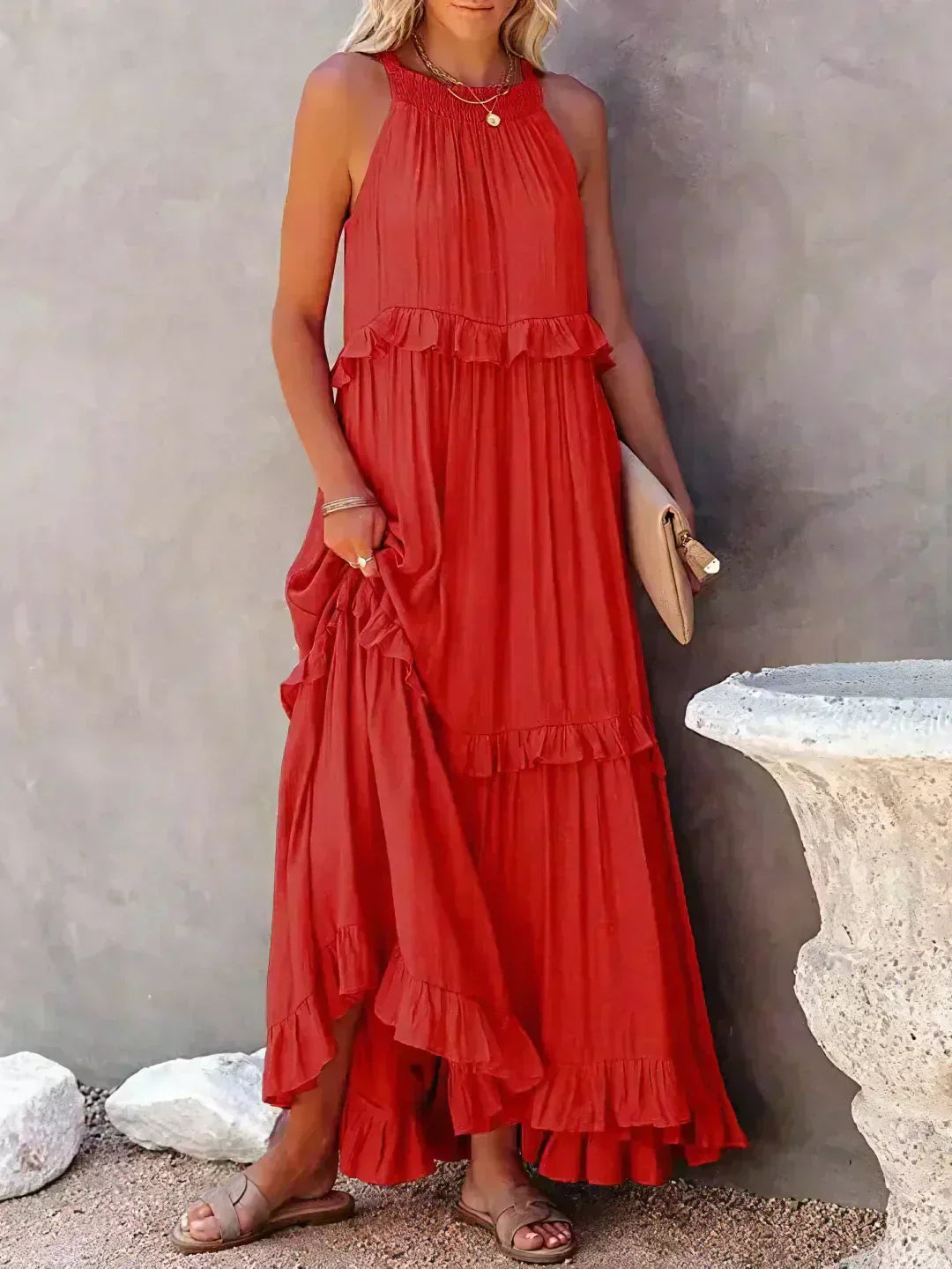 Landry - Rochie fără mâneci cu volane elegante