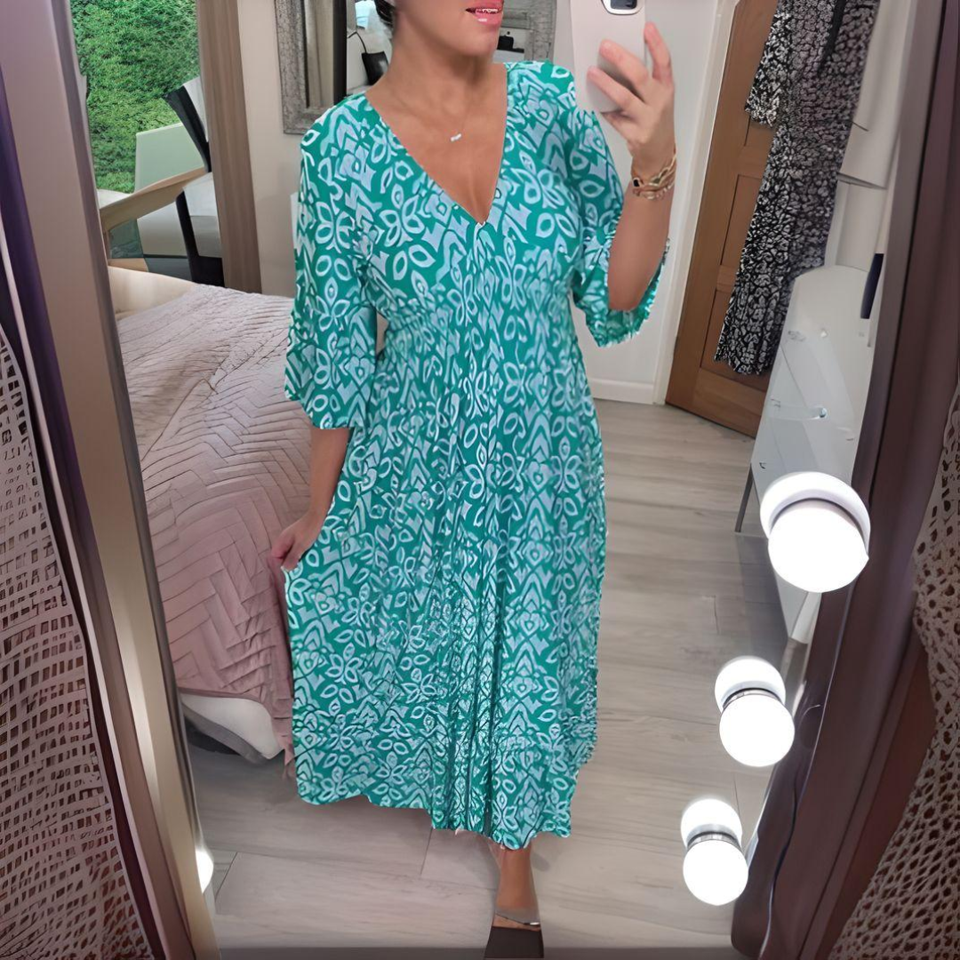 Malina - Rochie Lungă de Plajă cu Mâneci Flare de Vară