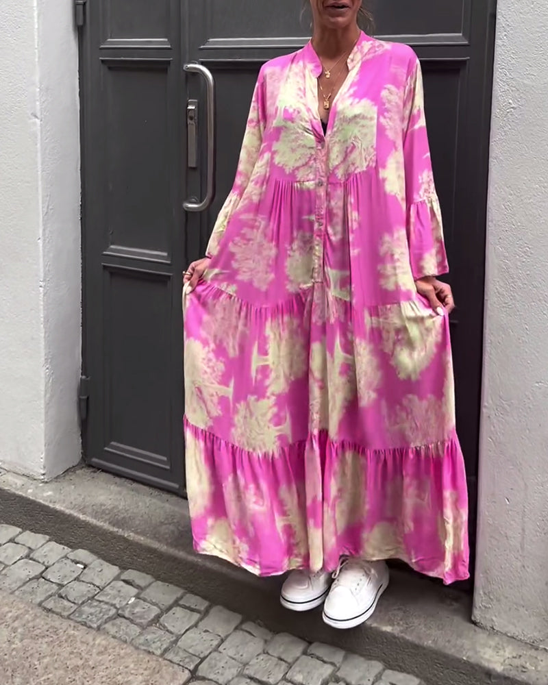 Giavanna - Rochie lungă imprimată cu mâneci evazate casual